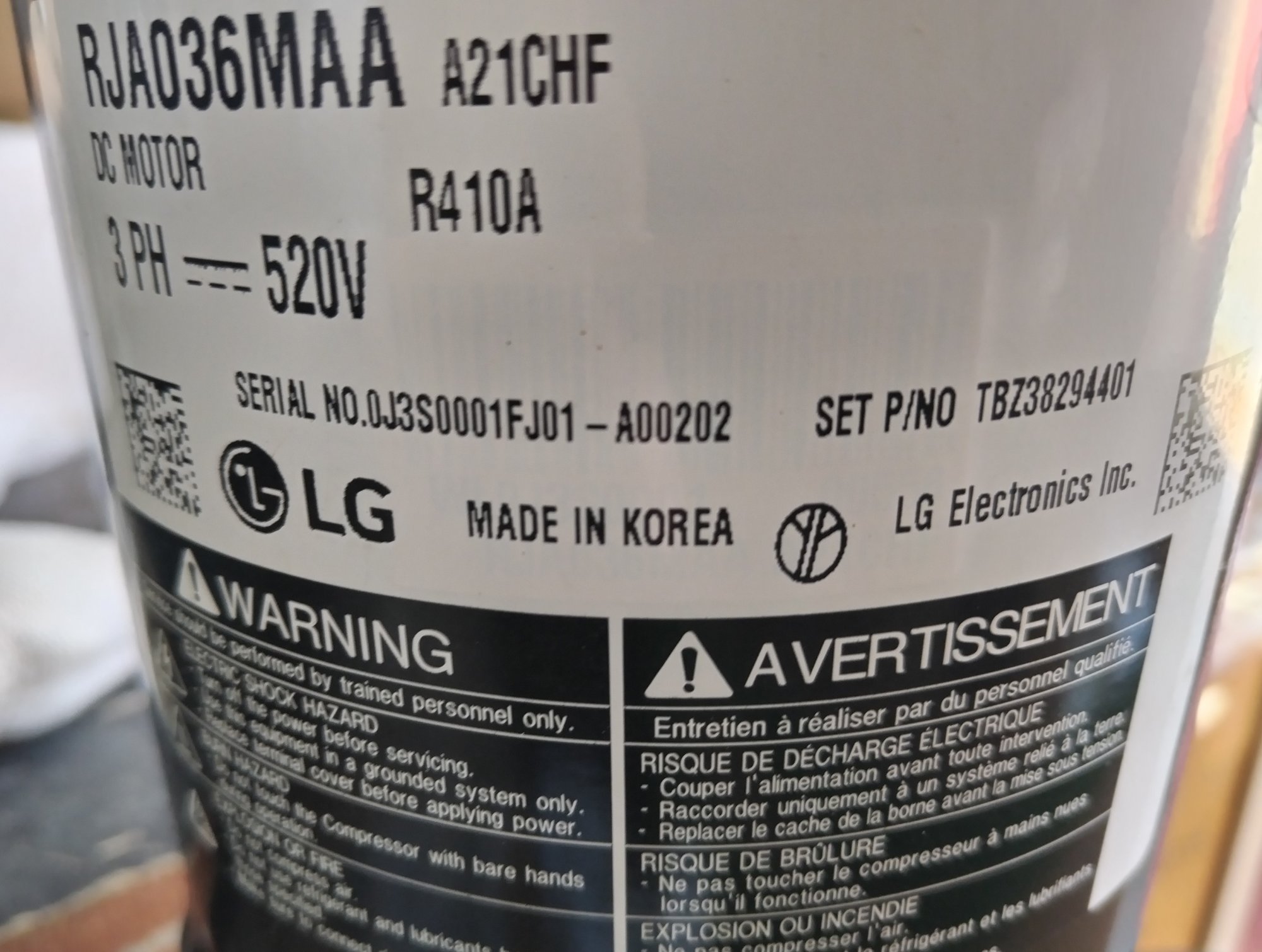 Компрессор LG RJA036MAA A21CHF SCROLL / TBZ38294401